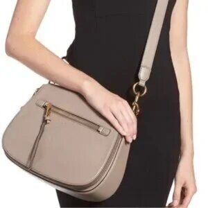 Marc Jacobs Recruit Nomad Taupe Grey Pebbled Leather Crossbody Saddle Bag